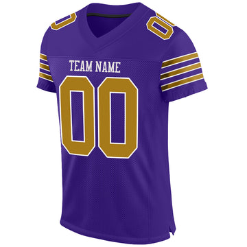 Custom Purple Old Gold-White Mesh Authentic Football Jersey