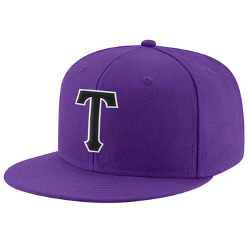 Custom Purple Black-White Stitched Adjustable Snapback Hat