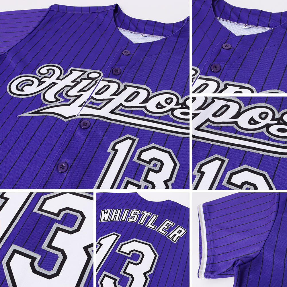 Custom White Purple Pinstripe Purple-Gold Authentic Baseball Jersey Youth Size:L