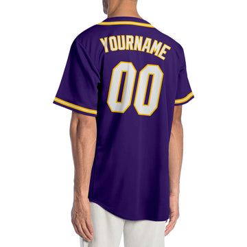 Custom Purple White-Gold Authentic Baseball Jersey