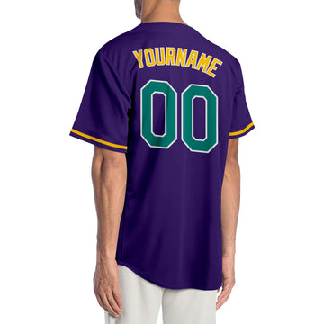 Custom Purple Aqua-Gold Authentic Baseball Jersey