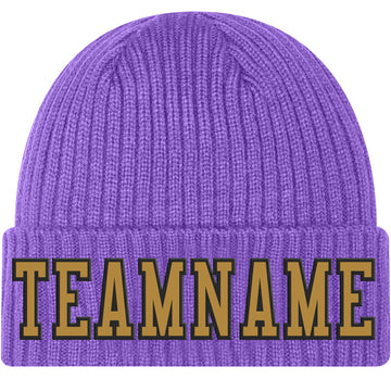 Custom Purple Old Gold-Black Stitched Cuffed Knit Hat