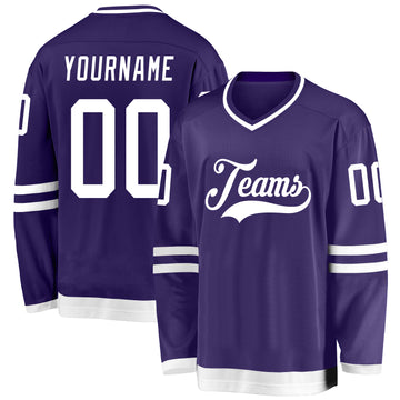 Custom Purple White Hockey Jersey