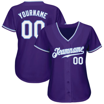 Custom Purple White-Light Blue Authentic Baseball Jersey