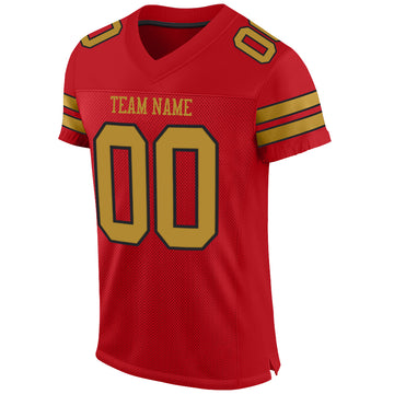 Custom Red Old Gold-Black Mesh Authentic Football Jersey