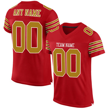 Custom Red Old Gold-White Mesh Authentic Football Jersey