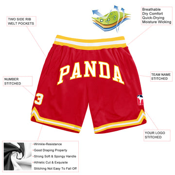 Custom Red White-Gold Authentic Throwback Basketball Shorts