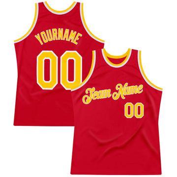 Custom Red Gold-White Authentic Throwback Basketball Jersey