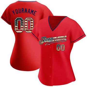 Custom Red Vintage USA Flag-Navy Authentic Baseball Jersey