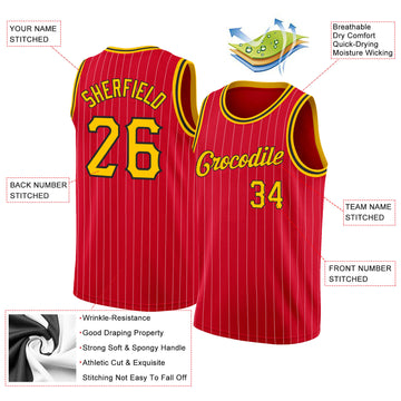Custom Red Gold Pinstripe Gold-Black Authentic  Basketball Jersey
