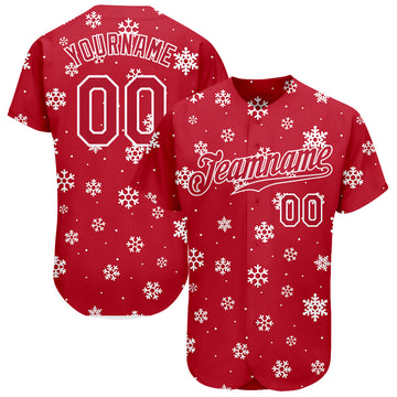 Custom Red Red-White Christmas 3D Authentic Baseball Jersey