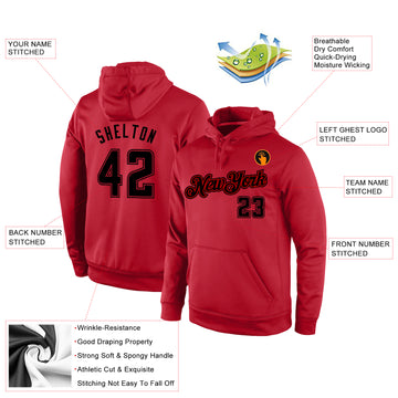 Custom Stitched Red Black-Red Sports Pullover Sweatshirt Hoodie