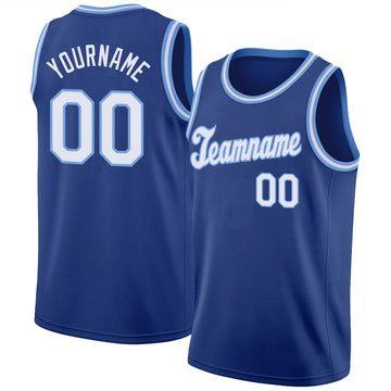 Custom Royal White-Light Blue Round Neck Rib-Knit Basketball Jersey