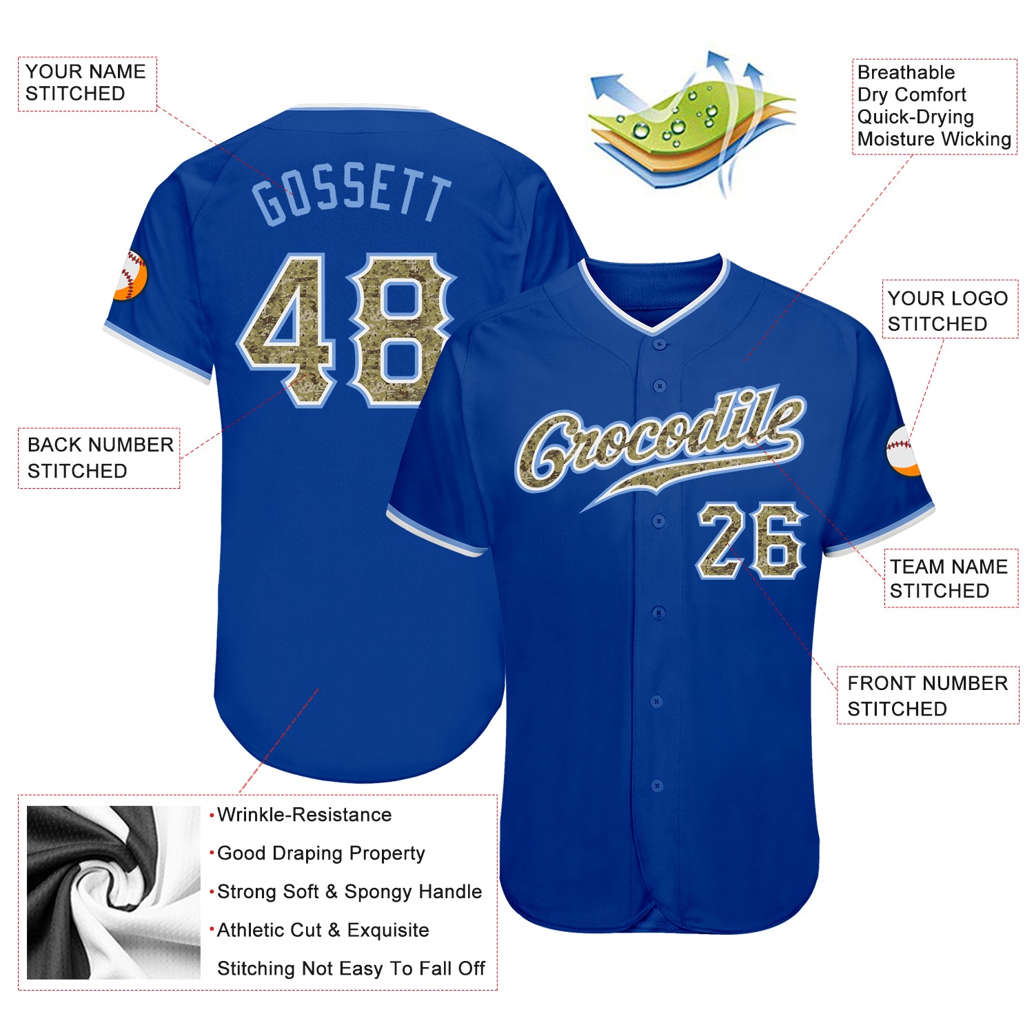 Custom Royal Camo-Light Blue Authentic Baseball Jersey Discount