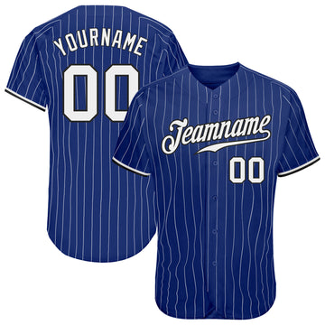 Custom Royal White Pinstripe White-Black Authentic Baseball Jersey