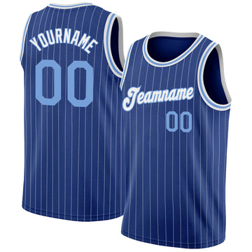 Custom Royal White Pinstripe Light Blue-White Authentic Throwback Basketball Jersey