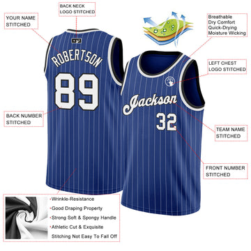 Custom Royal White Pinstripe White-Black Authentic Basketball Jersey