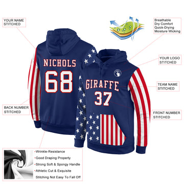 Custom Stitched Royal White-Red 3D American Flag Fashion Sports Pullover Sweatshirt Hoodie