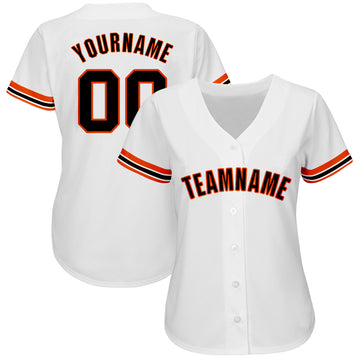 Custom White Black-Orange Baseball Jersey