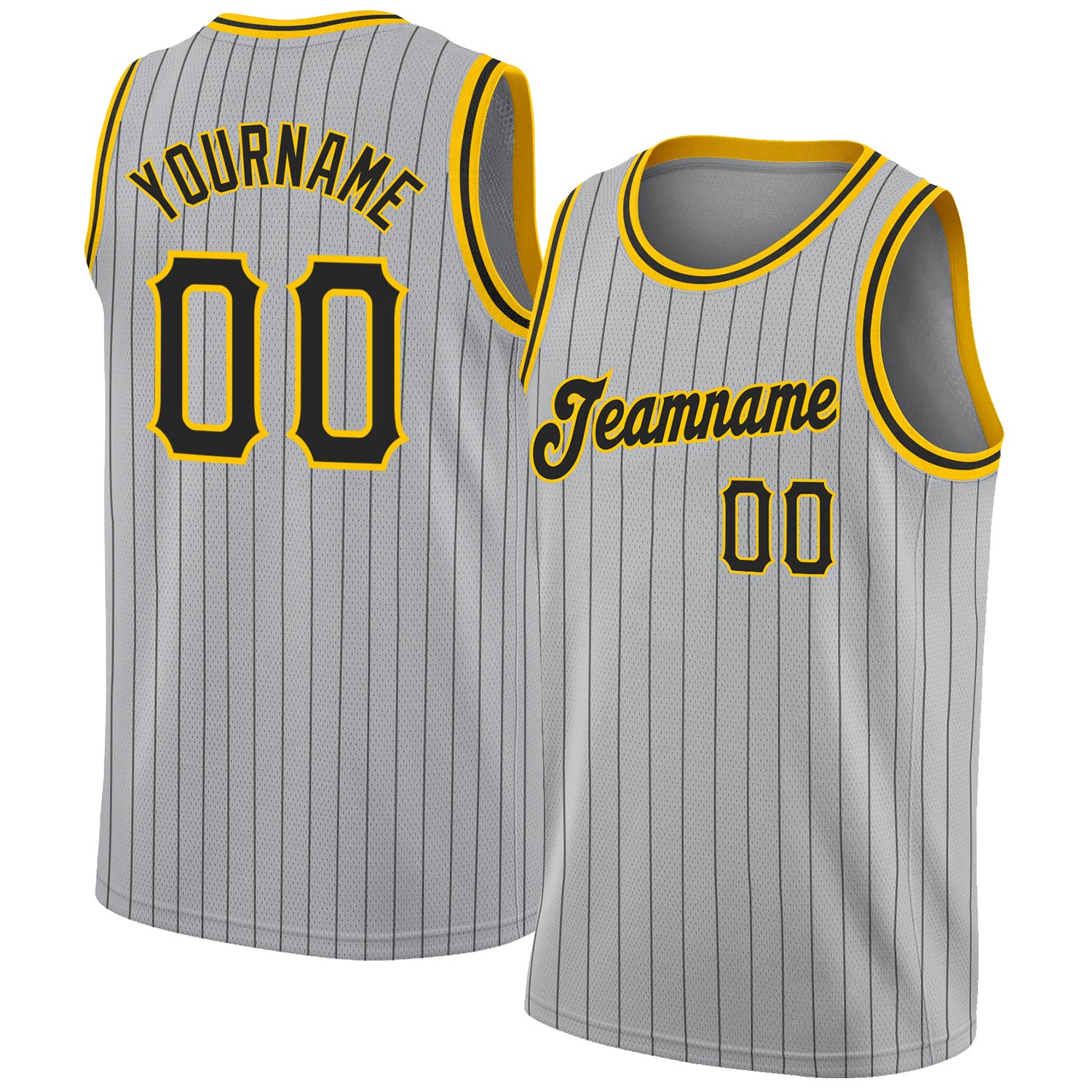 Custom Gray Black-Old Gold Round Neck Sublimation Basketball Suit