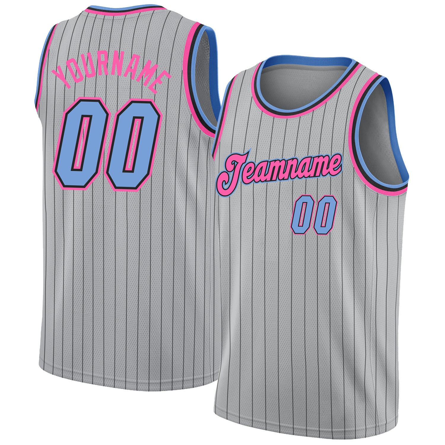 Custom Pink Light Blue Black-White Round Neck Sublimation Basketball Suit  Jersey Discount