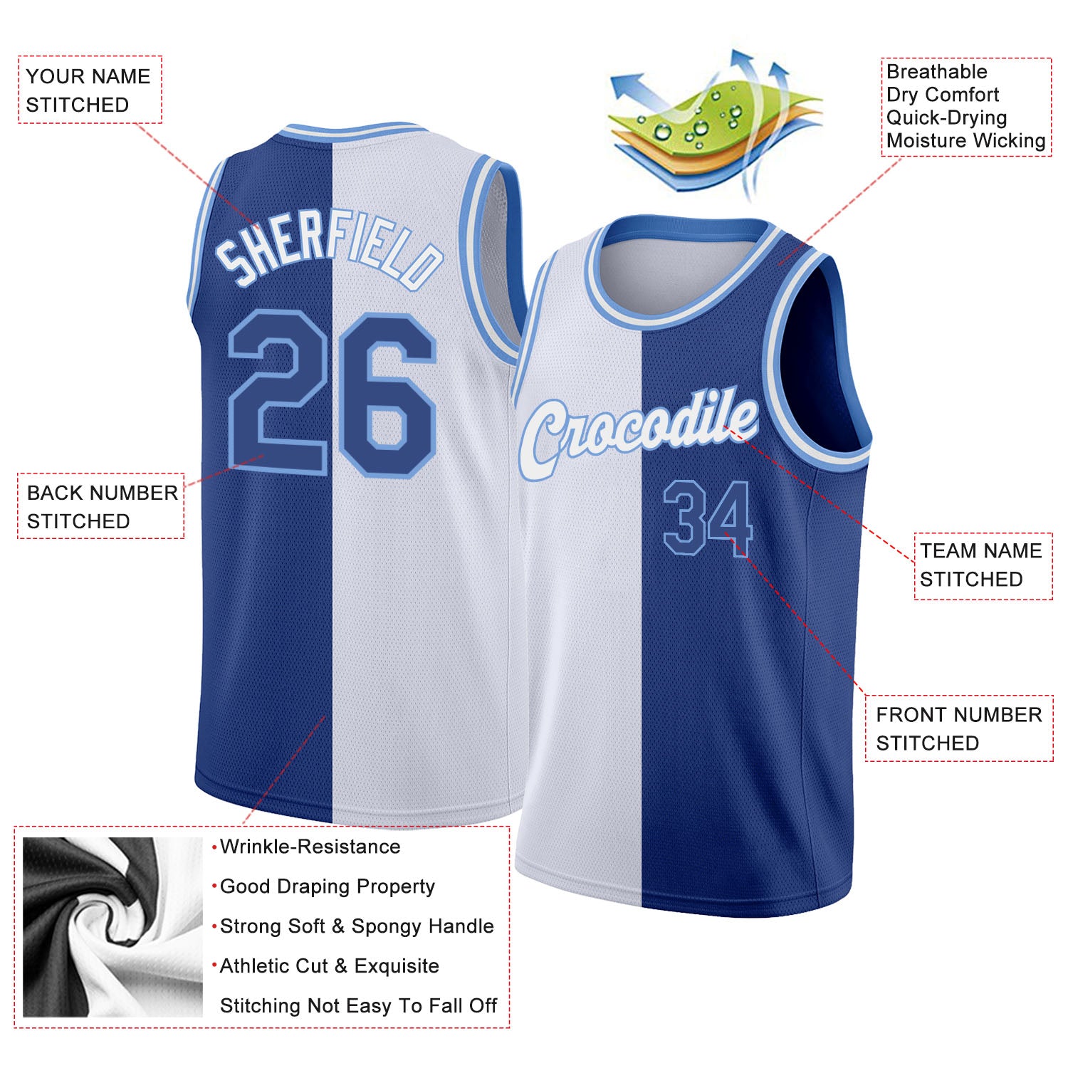 Custom White Royal-Light Blue Authentic Split Fashion Basketball Jersey  Discount