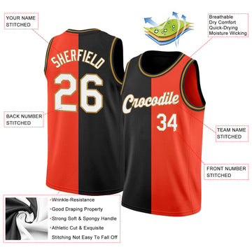 Custom Orange White-Black Authentic Split Fashion Basketball Jersey