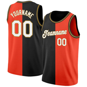 Custom Orange White-Black Authentic Split Fashion Basketball Jersey