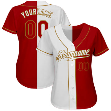 Custom White Red-Old Gold Authentic Split Fashion Baseball Jersey