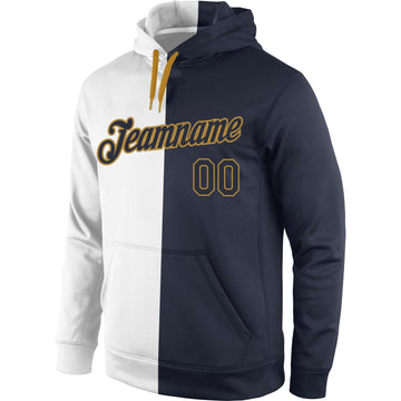 Custom Stitched White Navy-Old Gold Split Fashion Sports Pullover Sweatshirt Hoodie