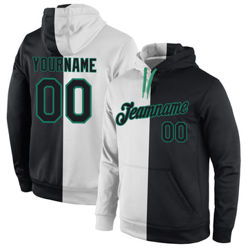 Custom Stitched White Black-Kelly Green Split Fashion Sports Pullover Sweatshirt Hoodie