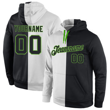 Custom Stitched White Black-Neon Green Split Fashion Sports Pullover Sweatshirt Hoodie