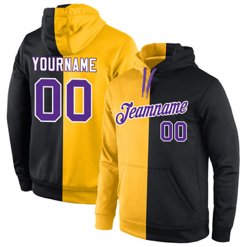 Custom Stitched Gold Purple-Black Split Fashion Sports Pullover Sweatshirt Hoodie