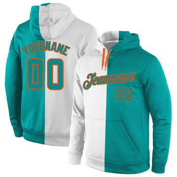 Custom Stitched White Aqua-Orange Split Fashion Sports Pullover Sweatshirt Hoodie