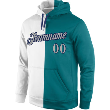 Custom Stitched Aqua Gray-Navy Split Fashion Sports Pullover Sweatshirt Hoodie