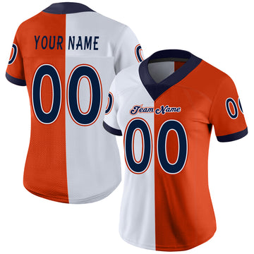 Custom Orange Navy-White Mesh Split Fashion Football Jersey