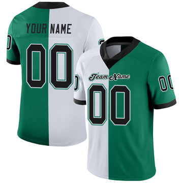 Custom Kelly Green Black-White Mesh Split Fashion Football Jersey