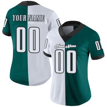 Custom Midnight Green White-Black Mesh Split Fashion Football Jersey