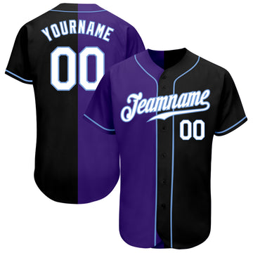 Custom Black White-Purple Authentic Split Fashion Baseball Jersey
