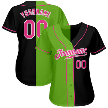 Custom Black Pink-Neon Green Authentic Split Fashion Baseball Jersey