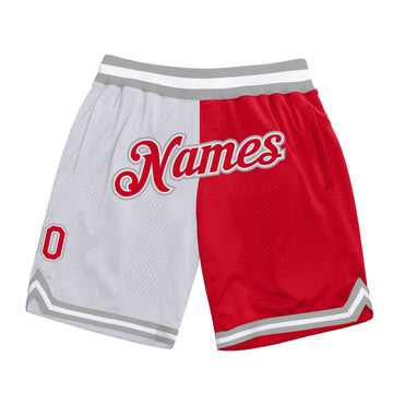 Custom White Red-Gray Authentic Throwback Split Fashion Basketball Shorts