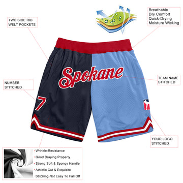 Custom Navy Red-Light Blue Authentic Throwback Split Fashion Basketball Shorts