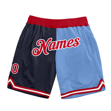 Custom Navy Red-Light Blue Authentic Throwback Split Fashion Basketball Shorts