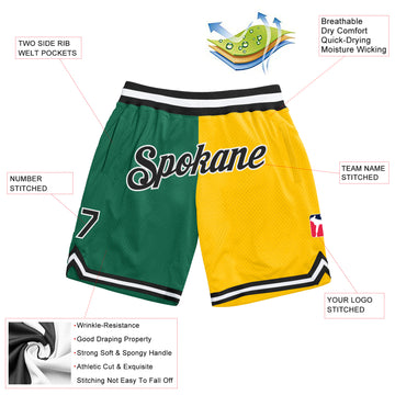 Custom Kelly Green Black-Gold Authentic Throwback Split Fashion Basketball Shorts