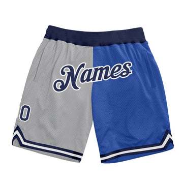 Custom Gray Navy-Blue Authentic Throwback Split Fashion Basketball Shorts