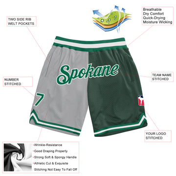 Custom Gray Kelly Green-Hunter Green Authentic Throwback Split Fashion Basketball Shorts