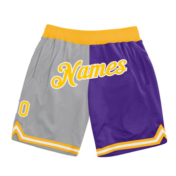 Custom Gray Gold-Purple Authentic Throwback Split Fashion Basketball Shorts