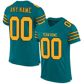 Custom Teal Gold-Black Mesh Authentic Football Jersey