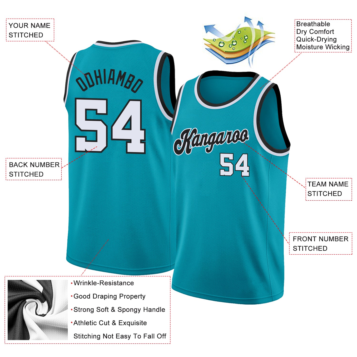 Custom Team Black Basketball Teal Rib-Knit Jersey White