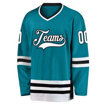 Custom Teal White-Black Hockey Jersey